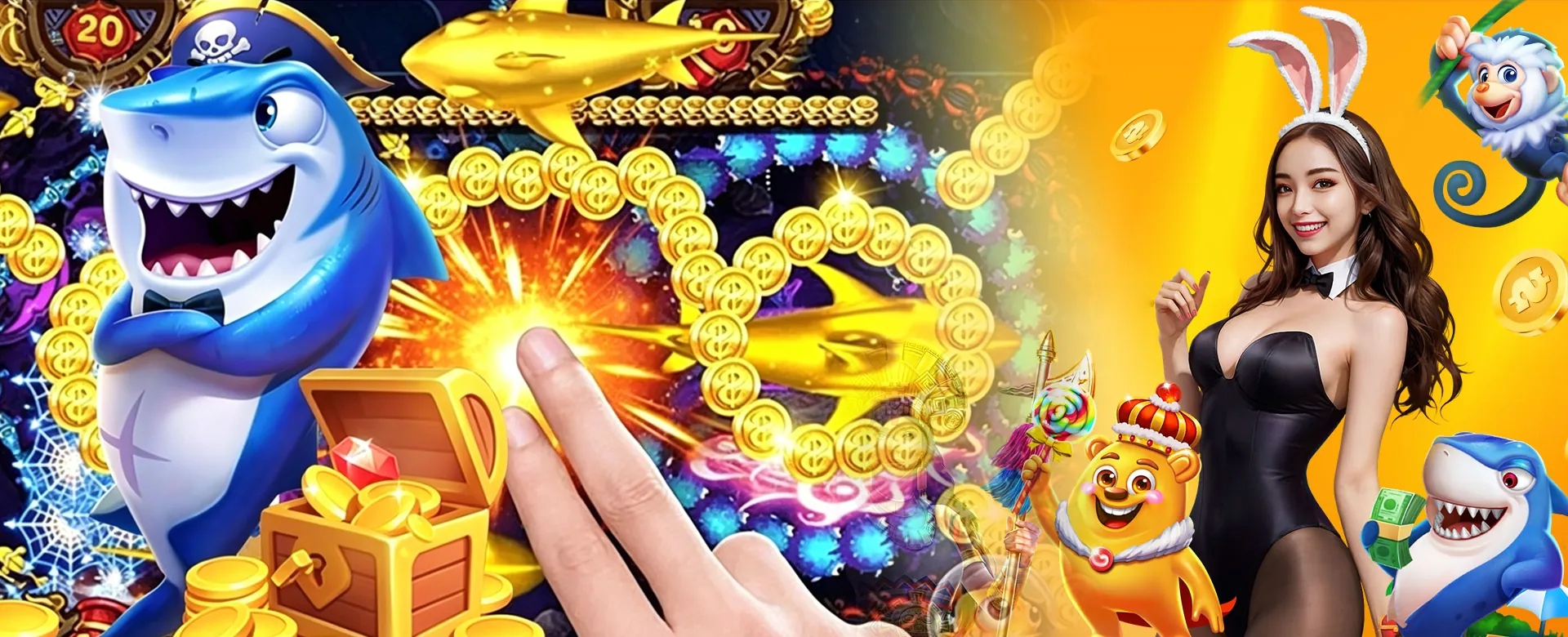 Hero image showing a professional customer support representative assisting a player on a gaming platform, with golden accents